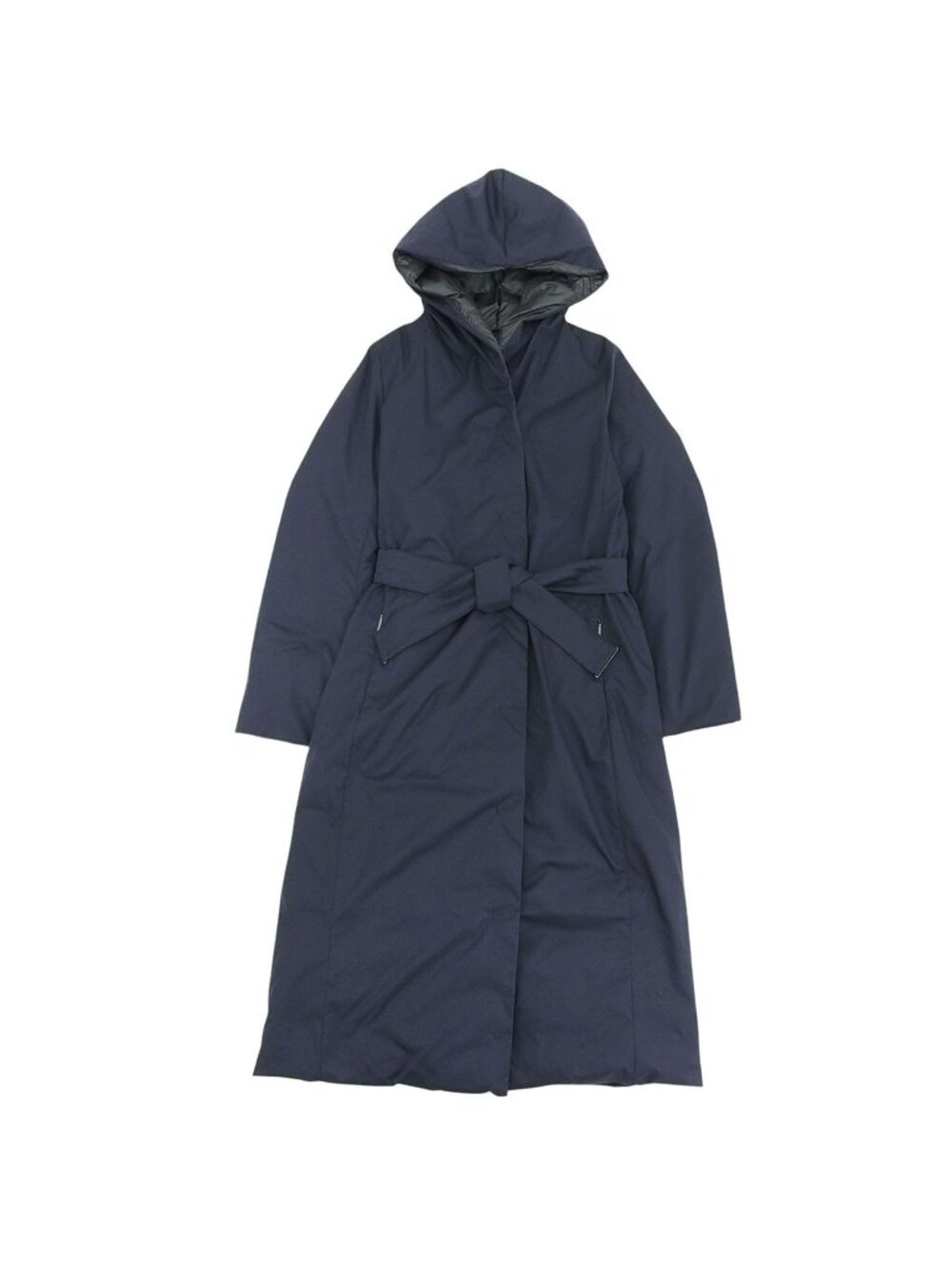 Max Mara Weekend Coat Long Down Reversible Hooded Belted Navy US 6